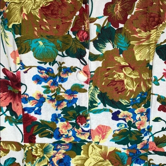 Vintage floral cotton linen A-line button Dress - Picture 7 of 11